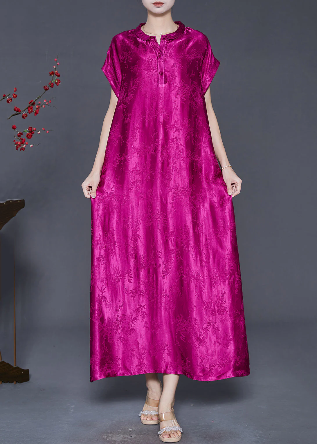 Italian Pitaya Oversized Jacquard Silk Long Dress Summer - Image 2