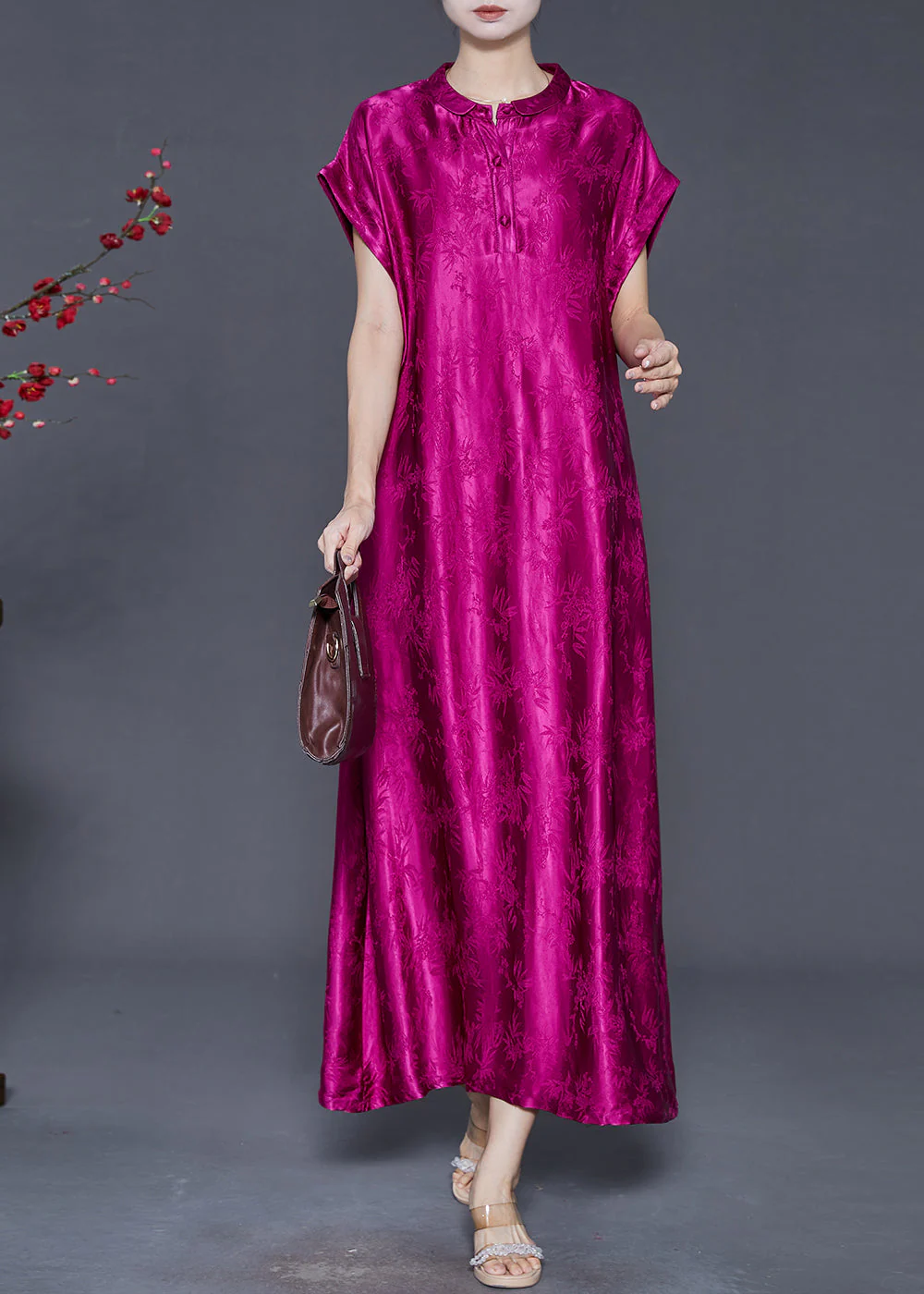Italian Pitaya Oversized Jacquard Silk Long Dress Summer - Image 3