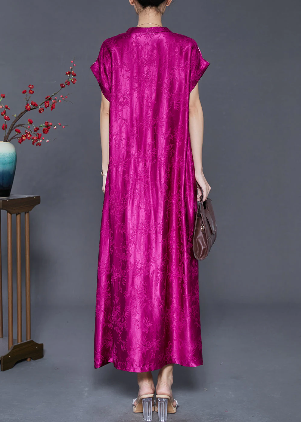 Italian Pitaya Oversized Jacquard Silk Long Dress Summer - Image 4