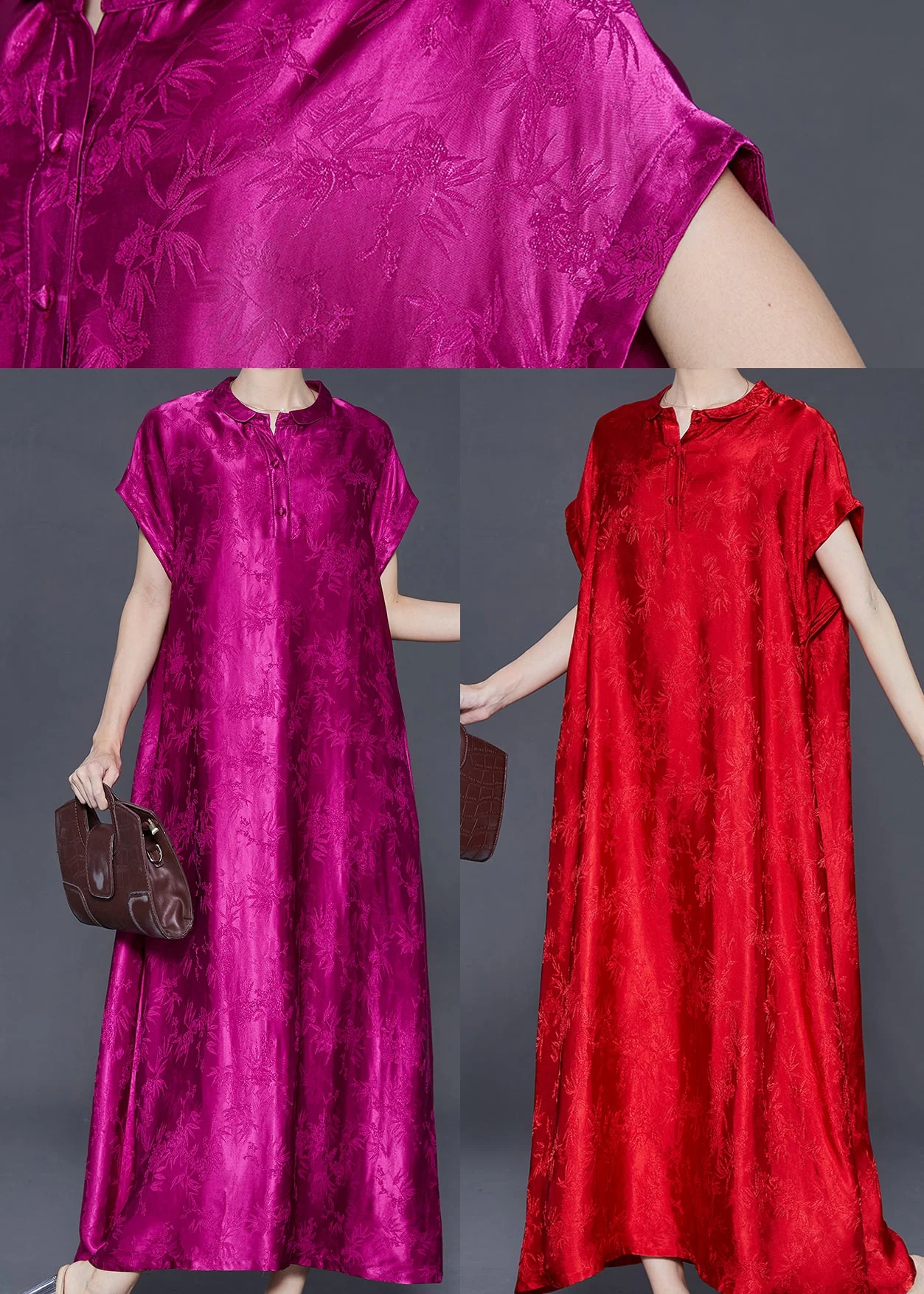 Italian Pitaya Oversized Jacquard Silk Long Dress Summer - Image 5