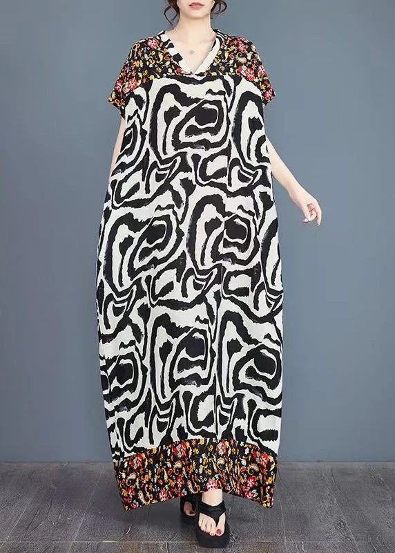 Italian Print Oversized Patchwork Cotton Vacation Dresses Summer