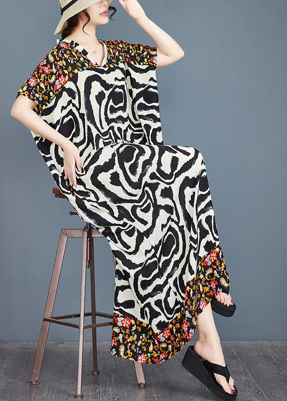 Italian Print Oversized Patchwork Cotton Vacation Dresses Summer - Image 3