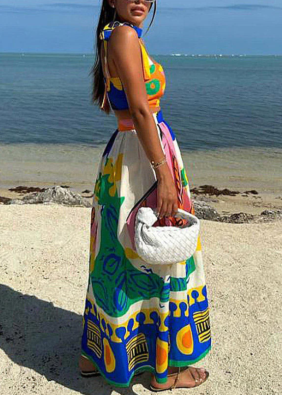Italian Print Vest And A Line Skirts Two Piece Set Summer - Image 3