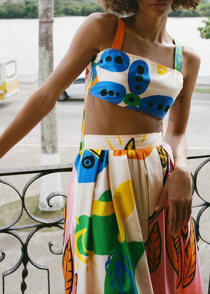 Italian Print Vest And A Line Skirts Two Piece Set Summer - Image 4