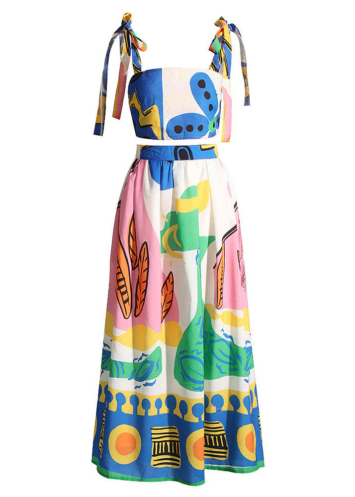 Italian Print Vest And A Line Skirts Two Piece Set Summer - Image 5
