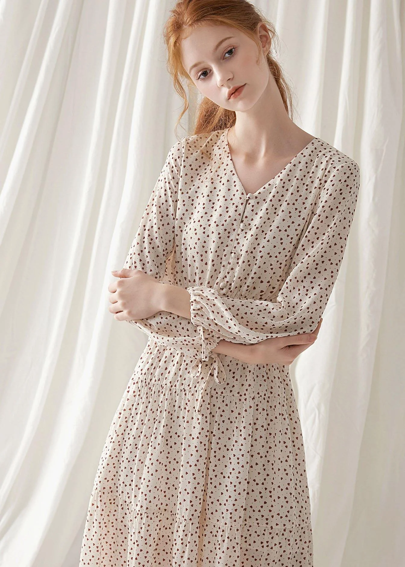 Italian prints blended clothes For Women v neck fall Dress - Image 3