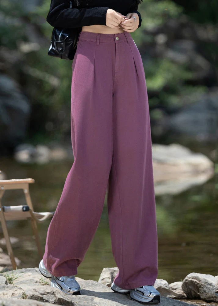 Italian Purple High Waist Denim Straight Pants Spring - Image 3