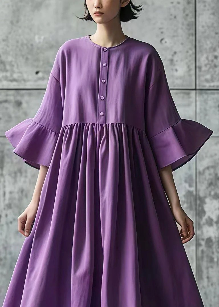 Italian Purple Oversized Exra Large Hem Cotton Long Dress Flare Sleeve - Image 2