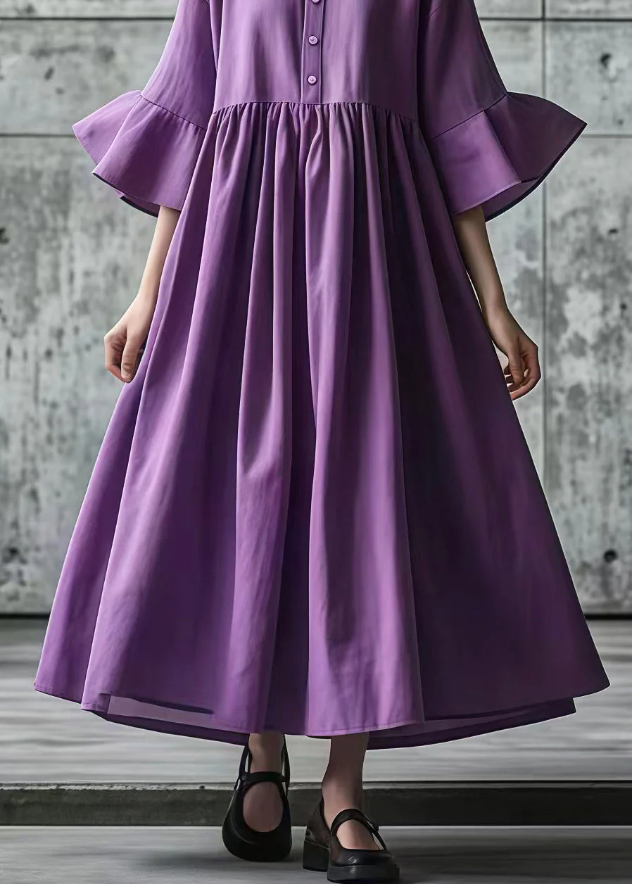 Italian Purple Oversized Exra Large Hem Cotton Long Dress Flare Sleeve - Image 4