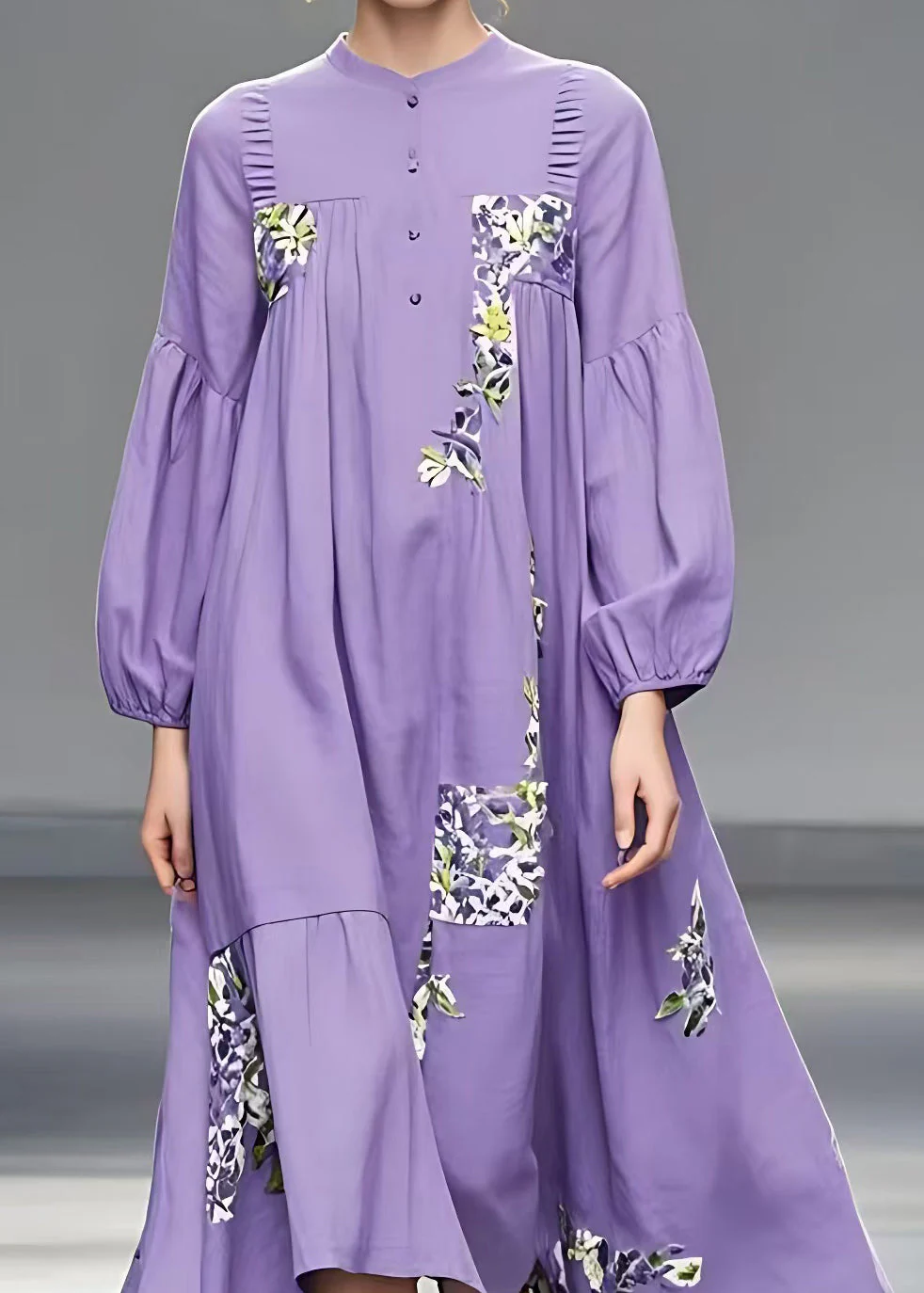 Italian Purple Print Patchwork Cotton Long Dresses Fall - Image 4