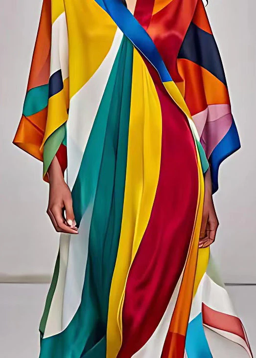 Italian Rainbow Asymmetrical Print Silk Dress Long Sleeve - Image 5