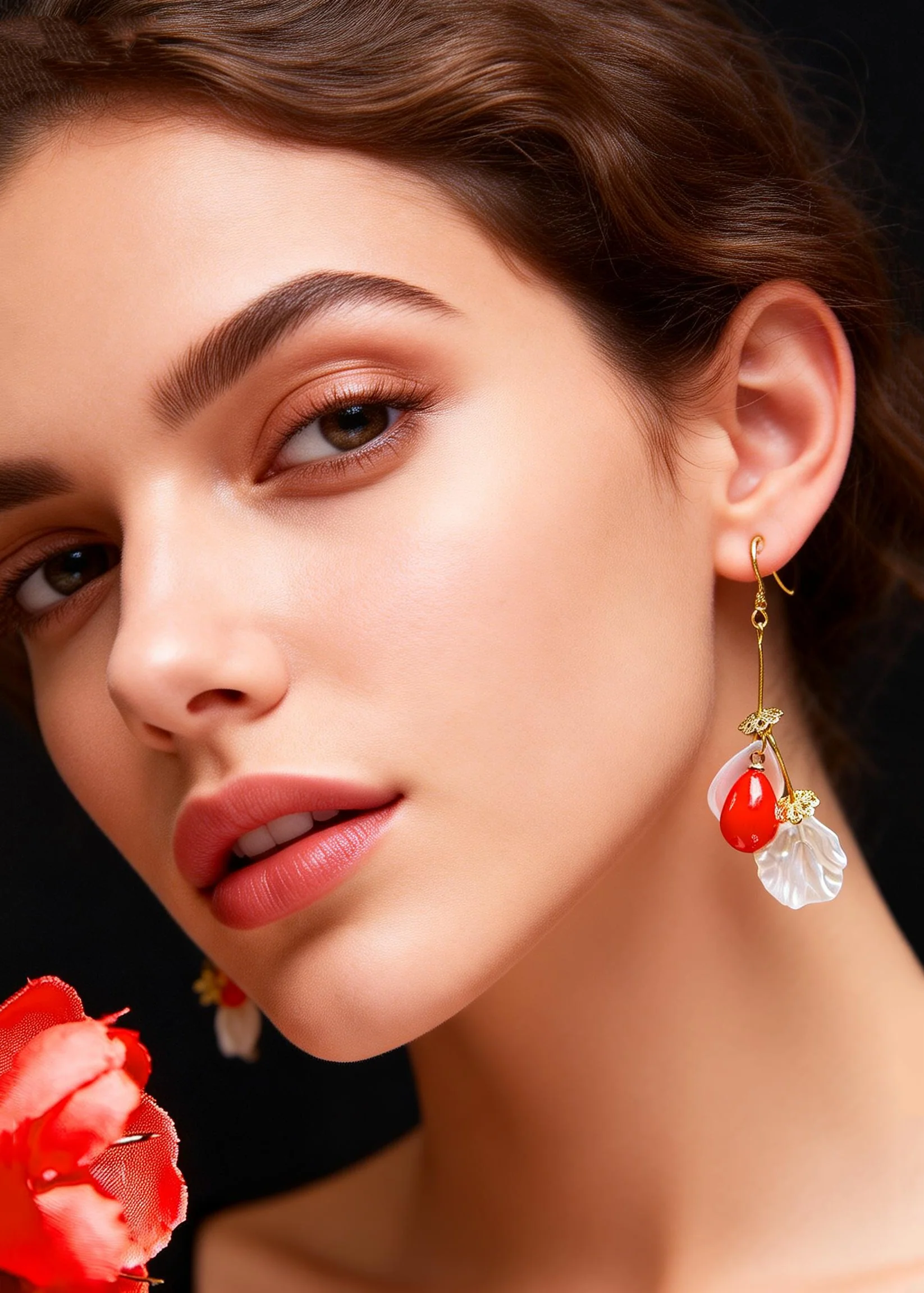 Italian Red Droplet Shape Coral And Shell Drop Earrings - Image 3