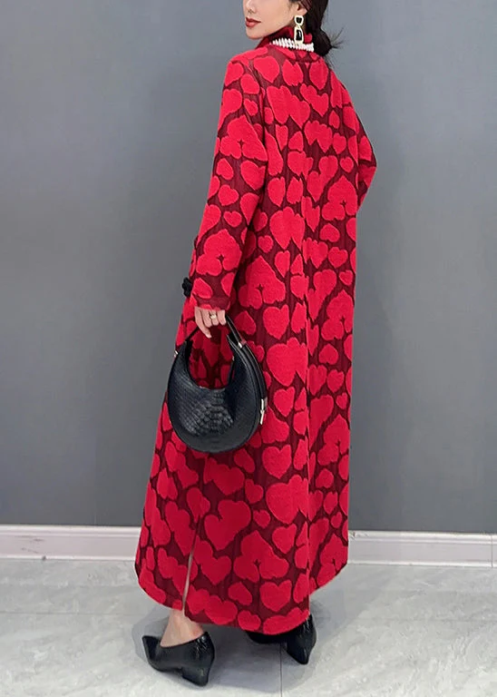 Italian Red Hign Neck Jacquard Patchwork Cotton Dresses Fall - Image 5