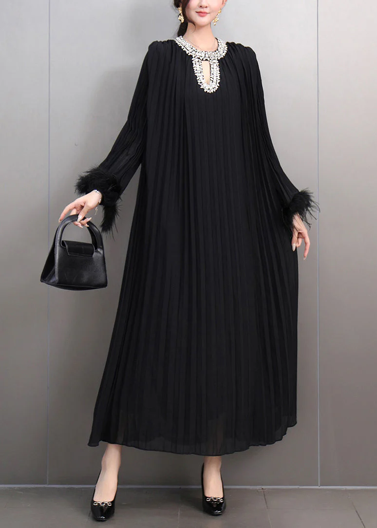 Italian Red O-Neck Wrinkled Patchwork Zircon Maxi Dresses Spring - Image 2