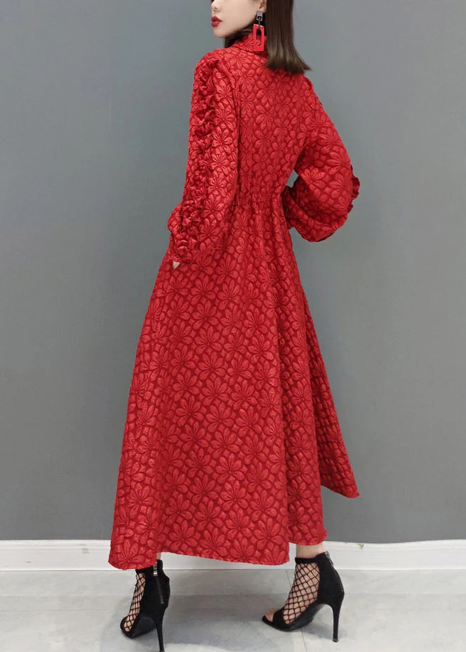 Italian Red Peter Pan Collar Patchwork Cotton Shirts Dress Fall - Image 3