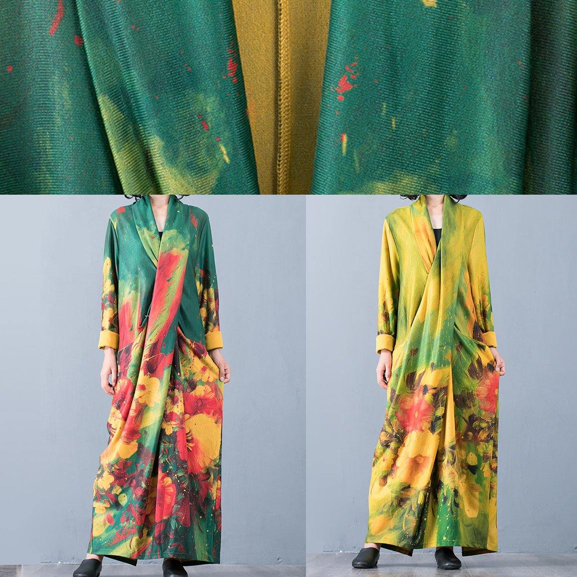 Italian red print cotton v neck back side open Maxi fall Dress - Image 5