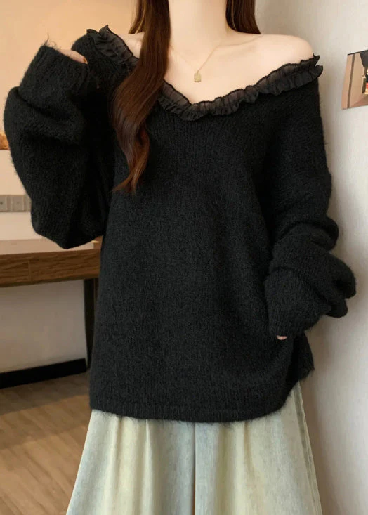 Italian Red Ruffled Patchwork Bow Knit Pullover Winter - Image 4