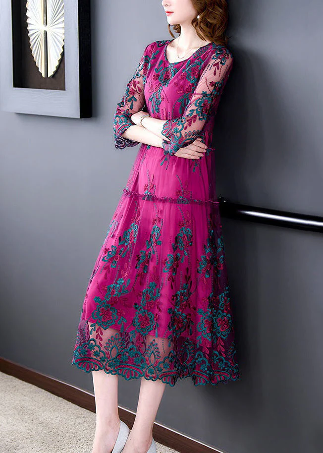 Italian Rose Embroideried Ruffled Patchwork Tulle Dress Half Sleeve - Image 4