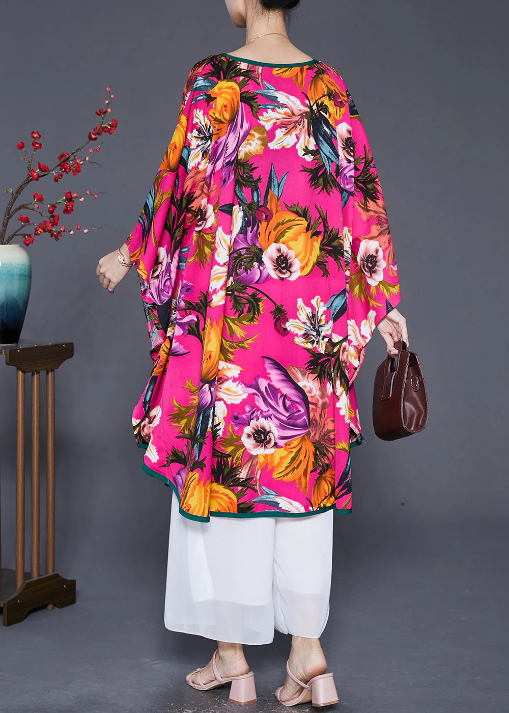 Italian Rose Oversized Print Ice Silk Long Dresses Summer - Image 4