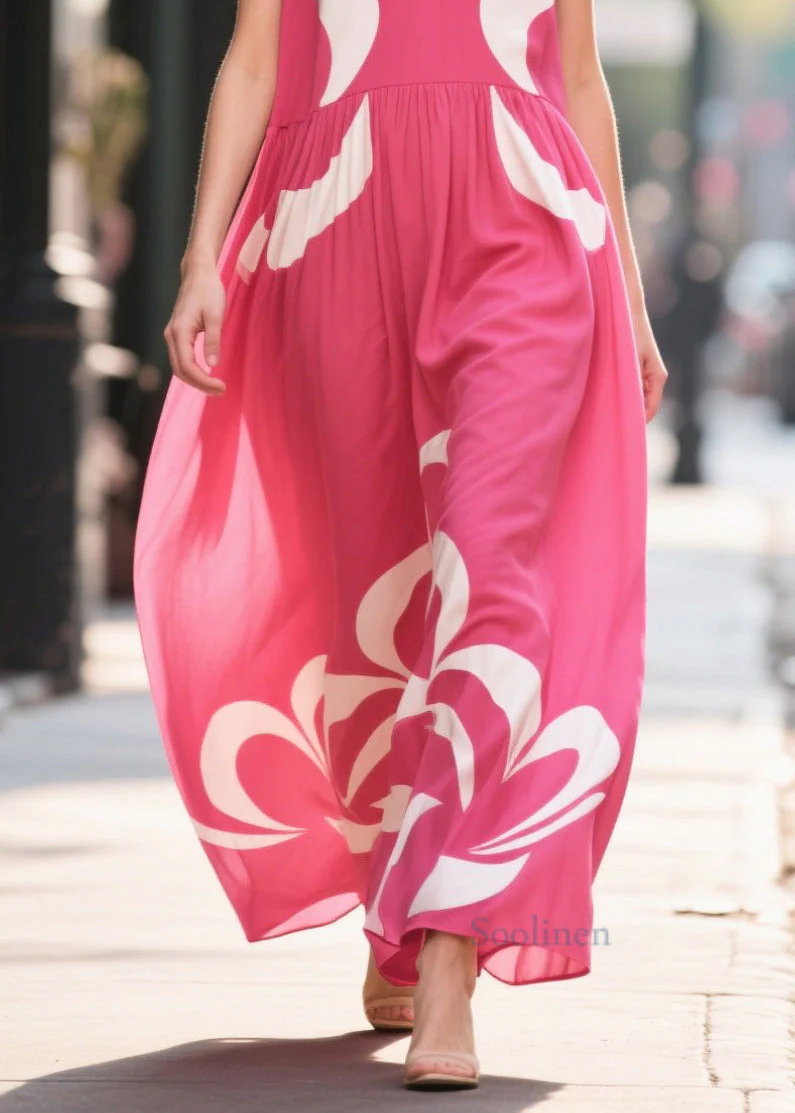 Italian Rose Print Chiffon Maxi Dress Oversized Summer - Image 4