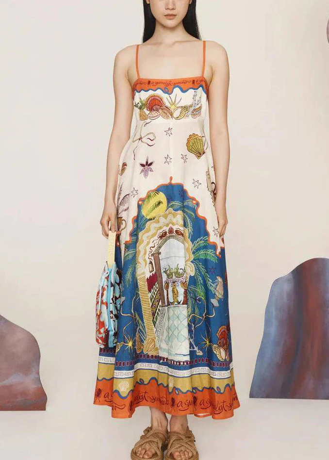 Italian Slash Neck Long Spaghetti Strap Dress Sleeveless - Image 2