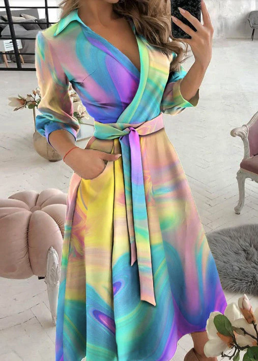 Italian Tie Dye Peter Pan Collar Tie Waist Cotton Dress Fall
