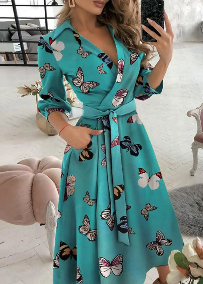 Italian Tie Dye Peter Pan Collar Tie Waist Cotton Dress Fall - Image 3