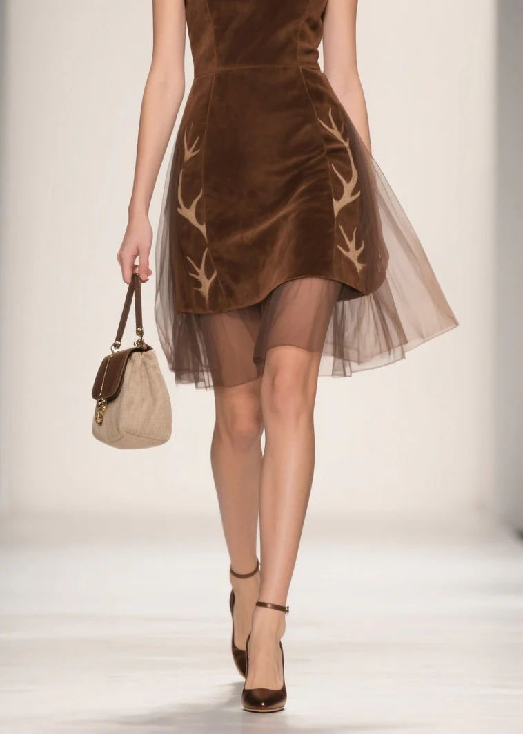 Italian V Neck Tulle Patchwork Velour Dresses Sleeveless - Image 4