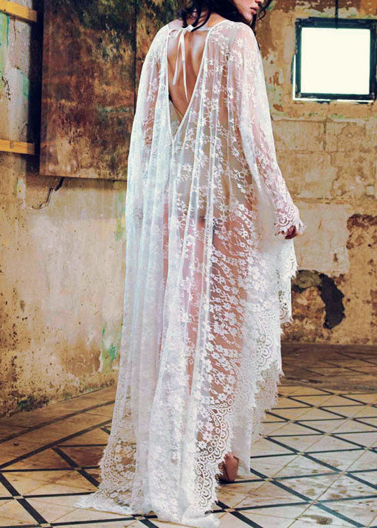 Italian White Lace Backless Beach Gown Summer Dresses - Image 3