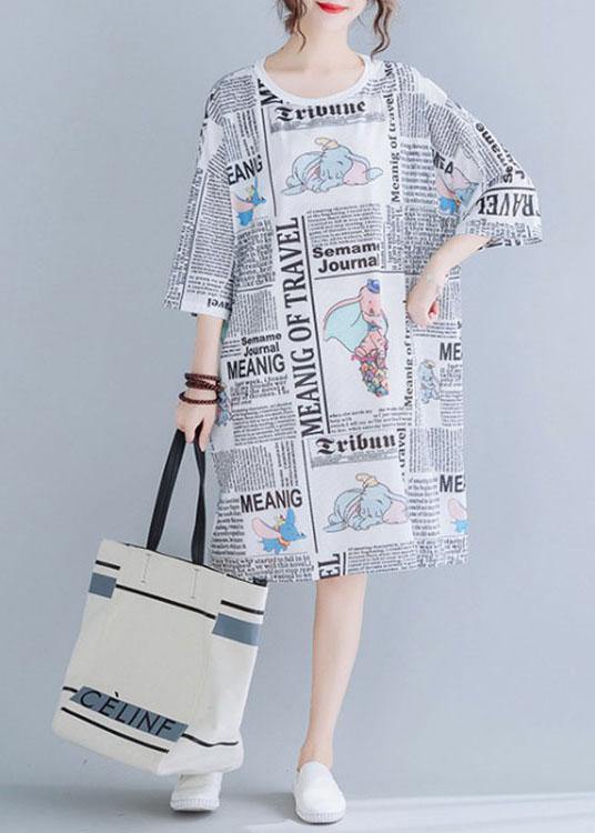 Italian White O-Neck Graphic Summer Vacation Dresses Half Sleeve