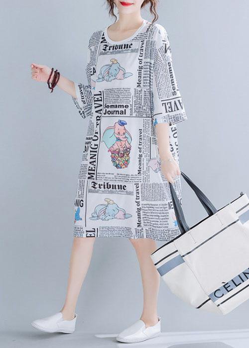Italian White O-Neck Graphic Summer Vacation Dresses Half Sleeve - Image 2