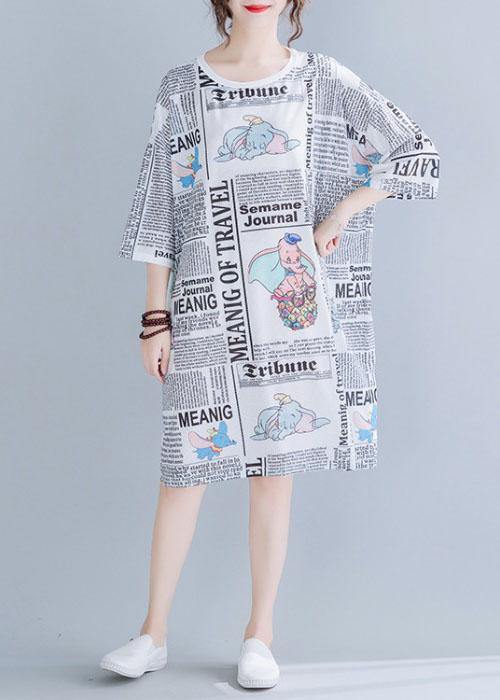 Italian White O-Neck Graphic Summer Vacation Dresses Half Sleeve - Image 3