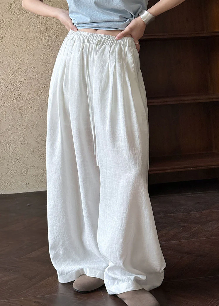 Italian White Oversized Elastic Waist Linen Wide Leg Pants Spring - Image 4