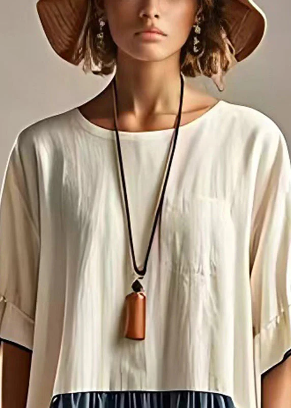 Italian White Oversized Patchwork Linen Holiday Dress Summer - Image 3