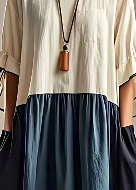 Italian White Oversized Patchwork Linen Holiday Dress Summer - Image 4