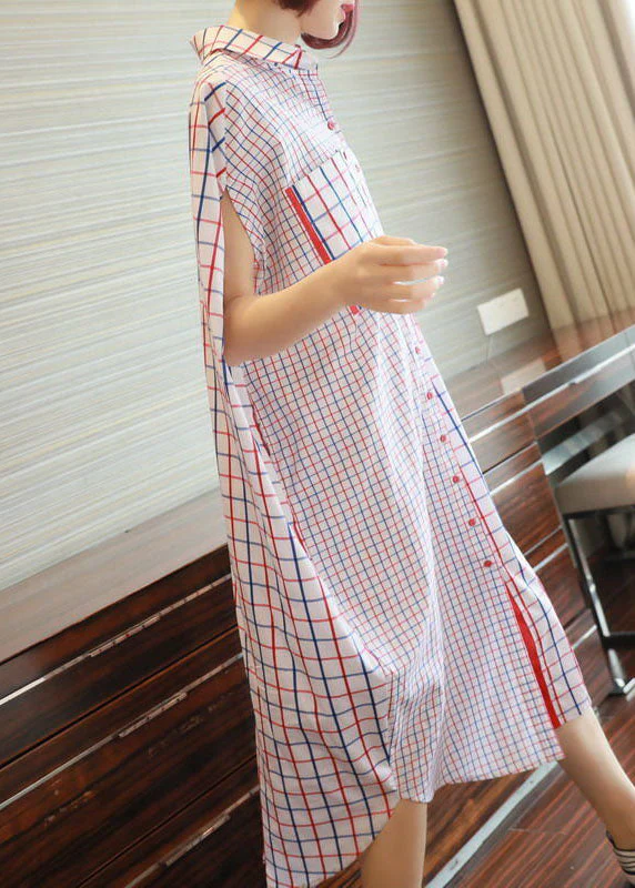 Italian White Oversized Patchwork Plaid Cotton Shirt Dress Summer - Image 2