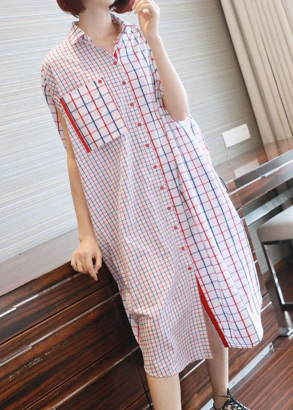 Italian White Oversized Patchwork Plaid Cotton Shirt Dress Summer - Image 5