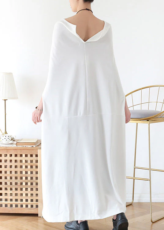 Italian White Slash neck Asymmetrical Cotton Long Dress Batwing Sleeve - Image 3