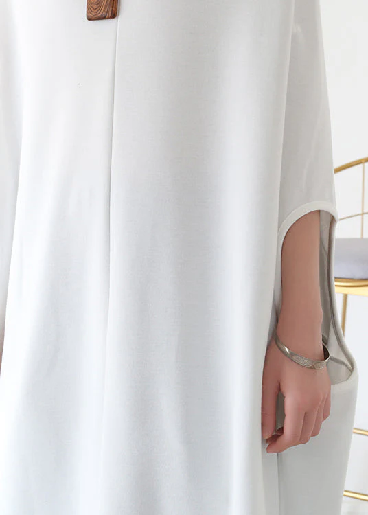 Italian White Slash neck Asymmetrical Cotton Long Dress Batwing Sleeve - Image 4