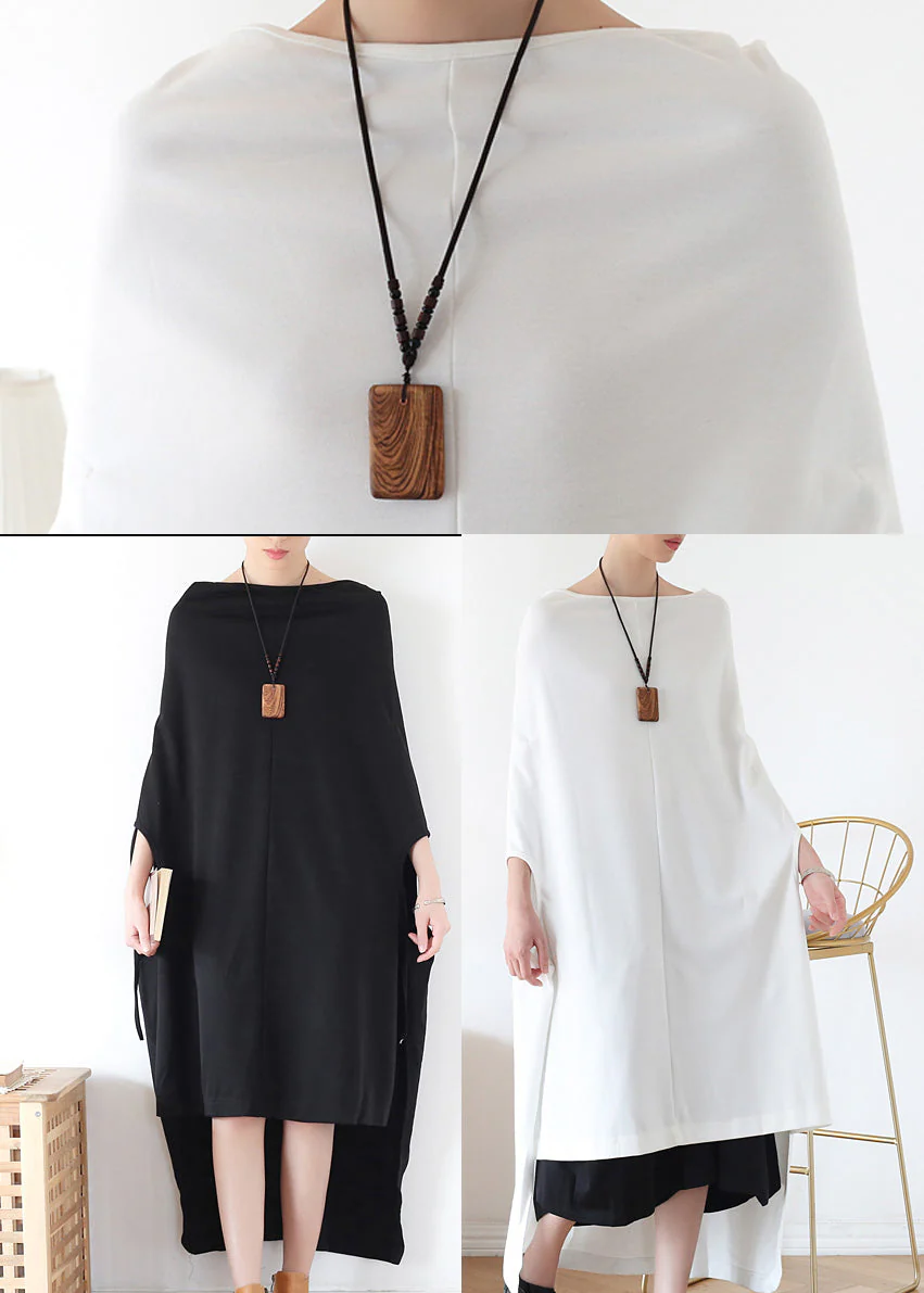 Italian White Slash neck Asymmetrical Cotton Long Dress Batwing Sleeve - Image 5