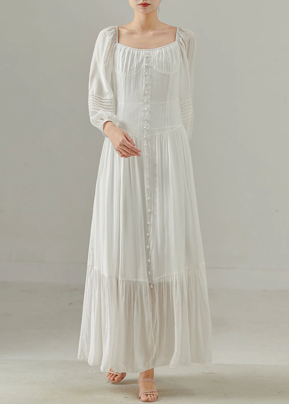 Italian White Square Collar Cotton Holiday Dress Spring - Image 3
