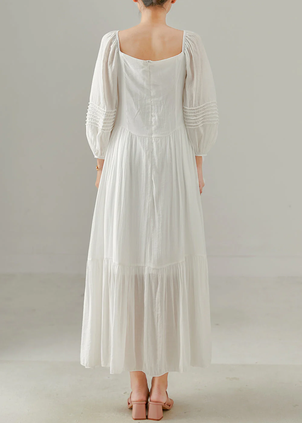 Italian White Square Collar Cotton Holiday Dress Spring - Image 4