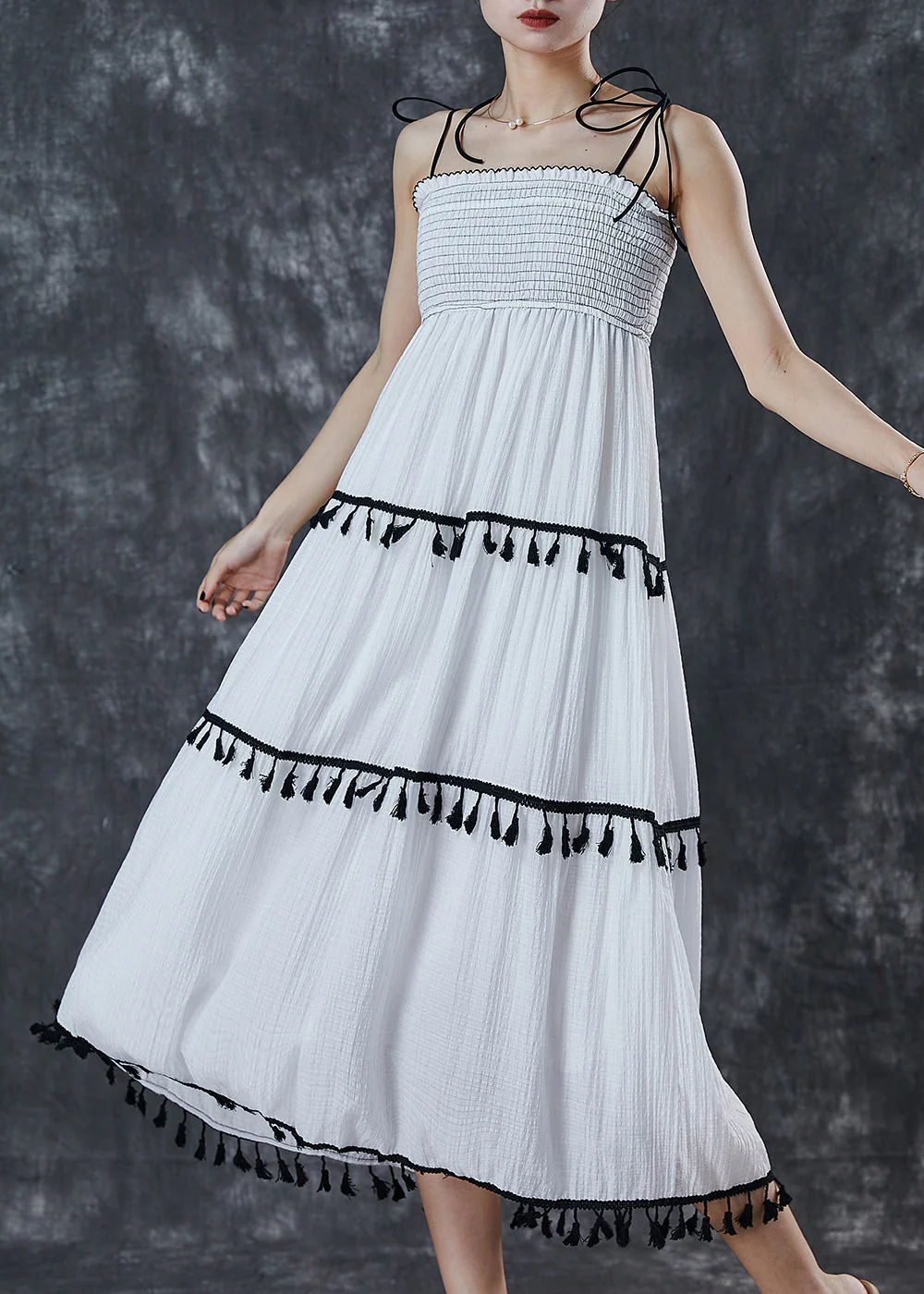 Italian White Tasseled Cotton Beach Dresses Summer - Image 2