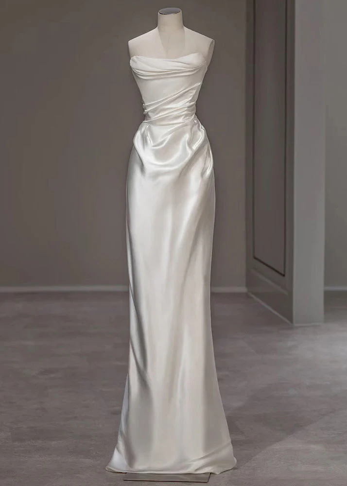 Italian White Wrinkled Solid Silk Party Dress Summer - Image 2
