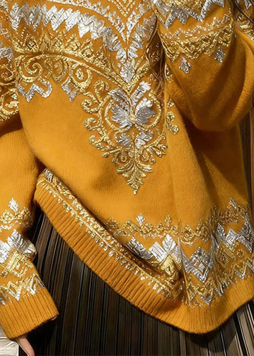 Italian Yellow O Neck Print Cozy Knit Sweater Tops Spring - Image 4