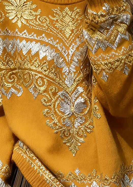 Italian Yellow O Neck Print Cozy Knit Sweater Tops Spring - Image 5