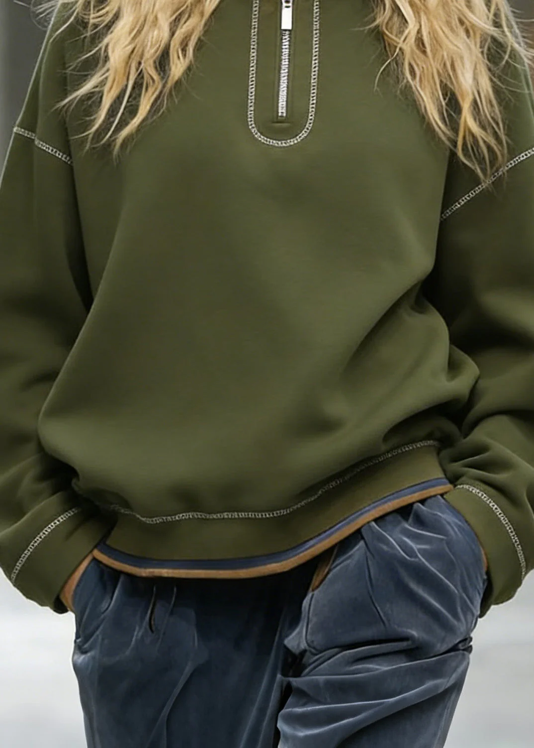 Italian Zip Up Patchwork Cotton Sweatshirts Top Spring - Image 4