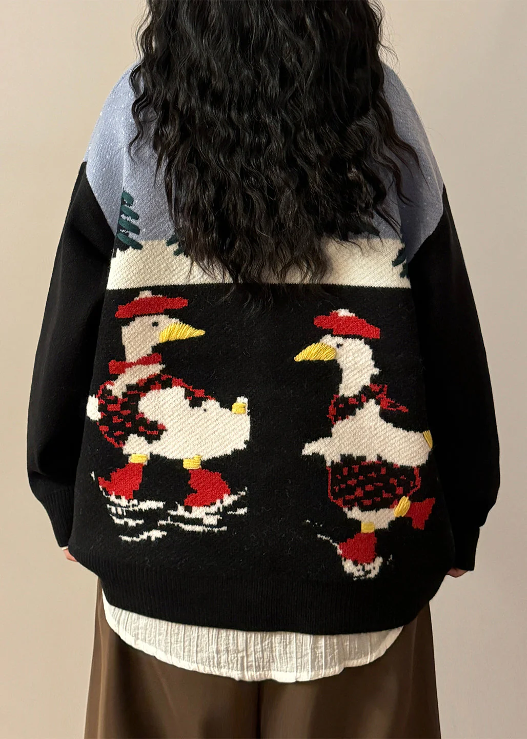 Jacquard Black O Neck Button Patchwork Knit Coats Spring - Image 5