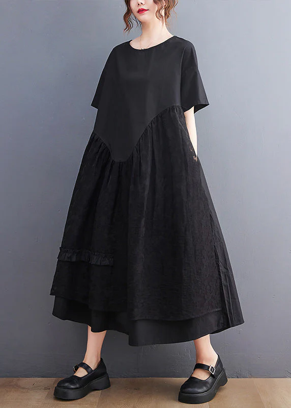 Jacquard Black Patchwork Wrinkled Maxi Dresses Summer - Image 2