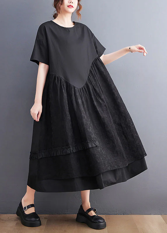 Jacquard Black Patchwork Wrinkled Maxi Dresses Summer - Image 3
